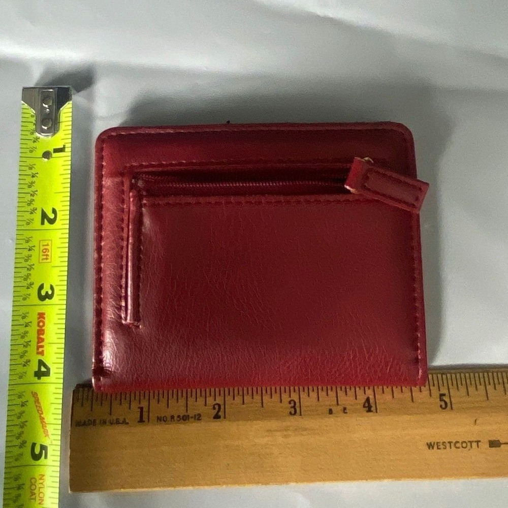 Red Leather Zip Coin Wallet Card Holder Compact Bifold Wallet Unisex